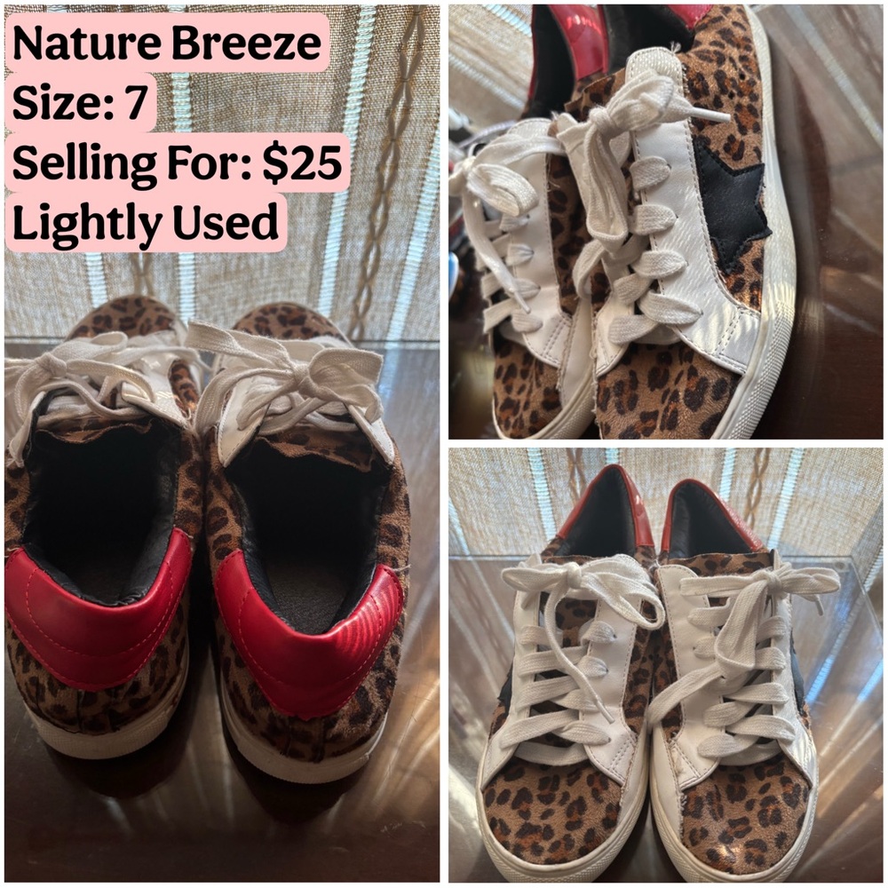 Off Brand Golden Goose Leopard Print Sneakers with Red/Black Women’s 7